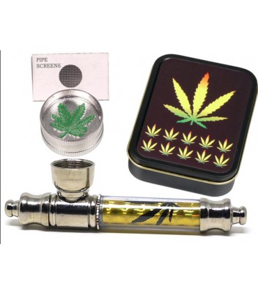 Μεταλλική πίπα με σίτα + Grinder + Screens + box CANNABIS 99447211