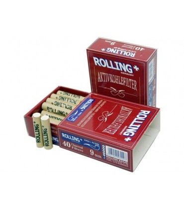 Φίλτρα ενεργού άνθρακα πίπας καπνού 9mm με 40 φίλτρα Rolling+ 46000  - 1 Πακετάκι