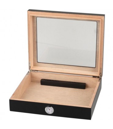 Υγραντήρας μαύρη λάκα με βιτρίνα 99561076 (για 20-25 πούρα)