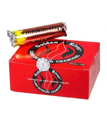Κουτί με 100 καρβουνάκια για ναργιλέ GOLDEN RIVER LONG BURNING 33mm