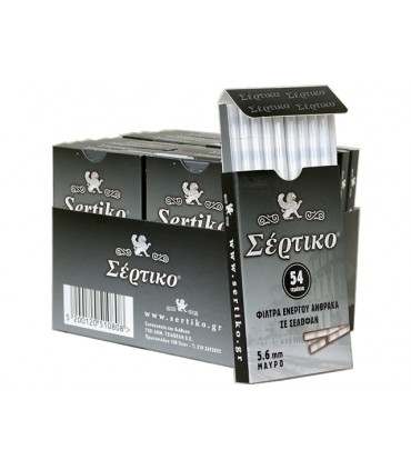 Φιλτράκια ΣΕΡΤΙΚΟ 54 Extra Slim 5.6mm ΕΝΕΡΓΟΥ ΑΝΘΡΑΚΑ 51079 (κουτί με 20 πακετάκια)
