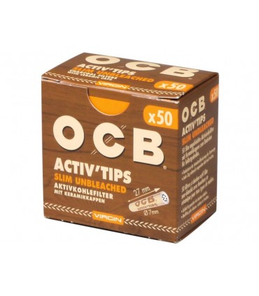 Φιλτράκια OCB ACTIV TIPS Unbleached 7mm SLIM 50 Ενεργού Άνθρακα Ακατέργαστα