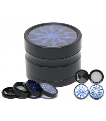 Τρίφτης καπνού AMSTERDAM BLUE BLACK JK07 MIX ALUMINUM 4 parts 60mm με παράθυρο