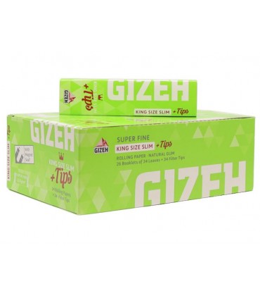 GIZEH KING SIZE SLIM SUPER FINE + TIPS Χαρτάκια με Τζιβάνες (κουτί με 26τεμ)