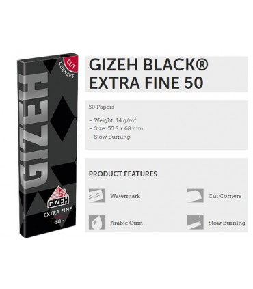 GIZEH BLACK EXTRA FINE 50 CUT CORNERS Χαρτάκια Στριφτού - 1 Πακετάκι