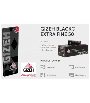 GIZEH BLACK EXTRA FINE 50 CUT CORNERS Χαρτάκια Στριφτού (Κουτί των 50τεμ)