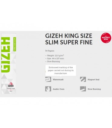GIZEH KING SIZE SLIM SUPER FINE 34 SUPER FINE Χαρτάκια Στριφτού (Κουτί των 50τεμ)