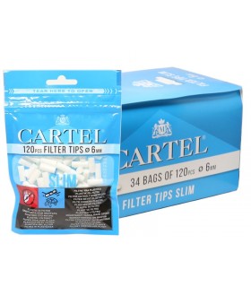 Φιλτράκια Cartel 120 Slim 6mm, με φίλτρο 15mm (κουτί με 34 σακουλάκια)