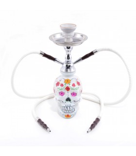 Ναργιλές με δύο σωλήνες Atomic La Catrina Άσπρος 45cm 0230095