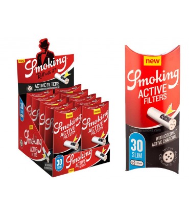 SMOKING ACTIVE FILTERS 6mm SLIM 30pcs ΦΙΛΤΡΑ ΕΝΕΡΓΟΥ ΑΝΘΡΑΚΑ (ΚΟΥΤΙ 10ΤΕΜ)