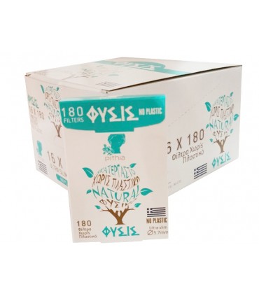 Φιλτράκια Πυθία ΦΥΣΙΣ 180 ULTRA SLIM 5.7mm Ακατέργαστο Χωρίς Πλαστικό (Κουτί με 16 πακετάκια)