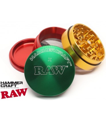 HAMMERCRAFT X RAW ALUMINIUM RASTA LARGE 63mm 4 PARTS GRINDER