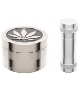 Metal Grinder 50mm + Presser Set (τρίφτης καπνού μαύρος 4 μέρη & πρέσα) 0212506