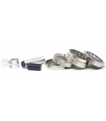 Metal Grinder 50mm + Presser Set (τρίφτης καπνού μαύρος 4 μέρη & πρέσα) 0212506
