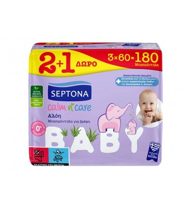 Μωρομάντηλα SEPTONA  Calm And Care Αλόη - 3 * 60Τεμ.