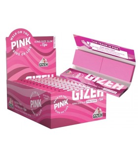 GIZEH PINK King Size Slim + TIPS 34 GIP225 με τζιβάνες (ΚΟΥΤΙ 26 ΤΕΜ)