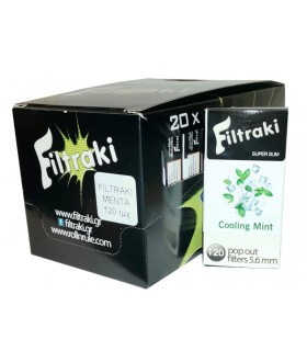 filtraki super slim COOLING MINT 5,6mm maxi  με 120 φιλτράκια στριφτού σε σελοφάν (ΚΟΥΤΙ 20 ΤΕΜ)