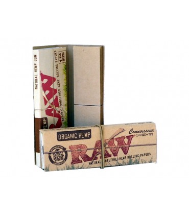Χαρτάκια RAW ORGANIC Connoisseur 1 και 1/4 με 32 φύλλα και 32 τζιβάνες - 1 Πακετάκι