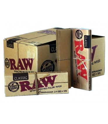 Χαρτάκια RAW Classic Connoisseur 1 και 1/4 ακατέργαστο  με 50 φύλλα και 50 τζιβάνες (Κουτί των 24)