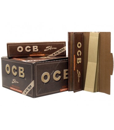 Χαρτάκια OCB King Size Slim Virgin ακατέργαστα με 32 φύλλα και τζιβάνες (Συσκευασία των 32)